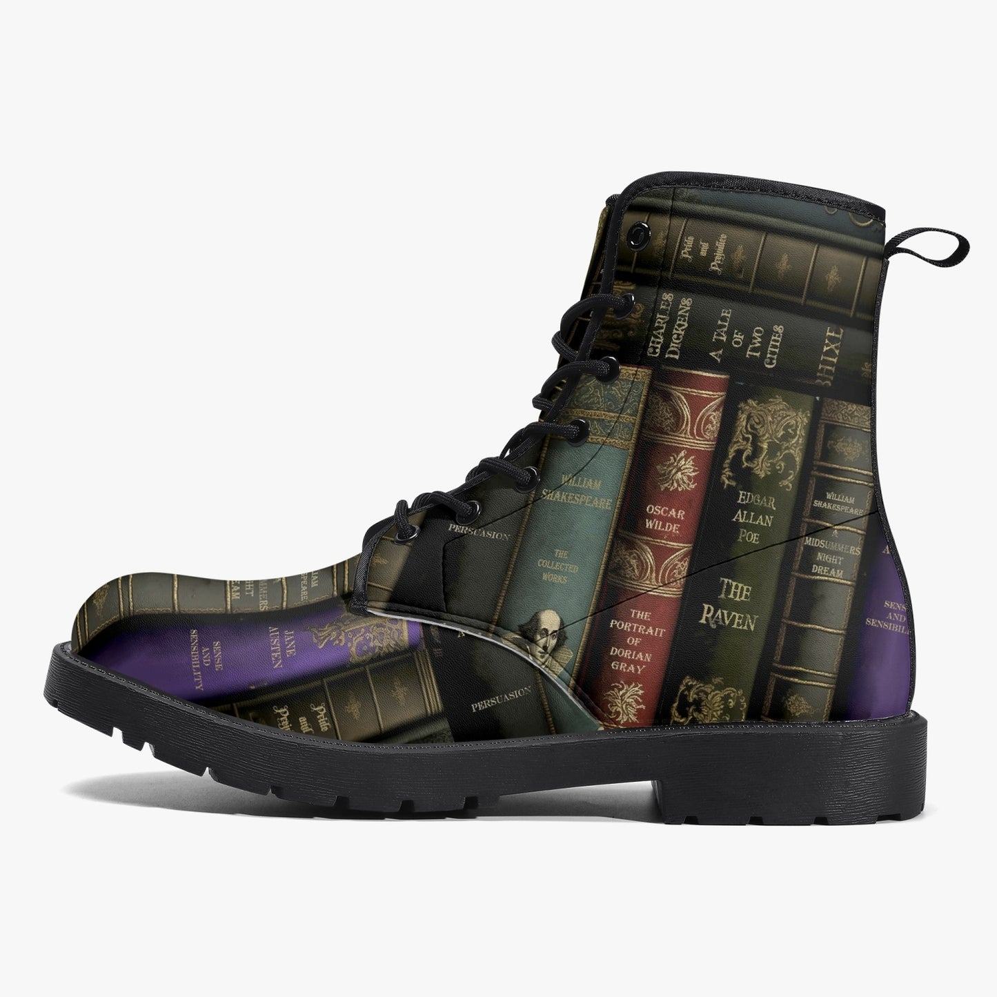 Vintage Books Combat Boots - Dark Academia Aesthetic Shoes - Librarian Boots (JPVINBOOKS)