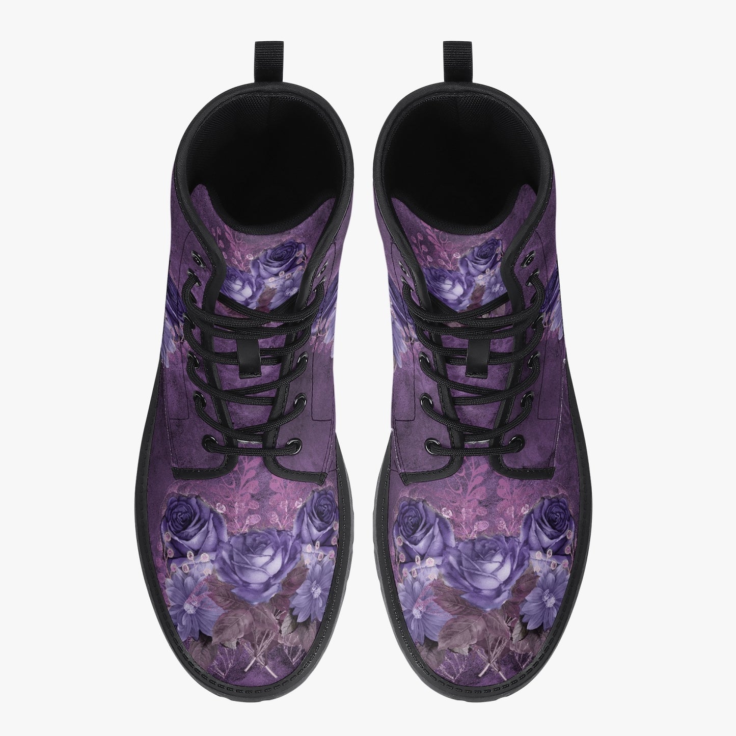 Purple Gothic Floral Vegan leather Combat Boots - Dark Victorian Roses Boots (JPREG71)