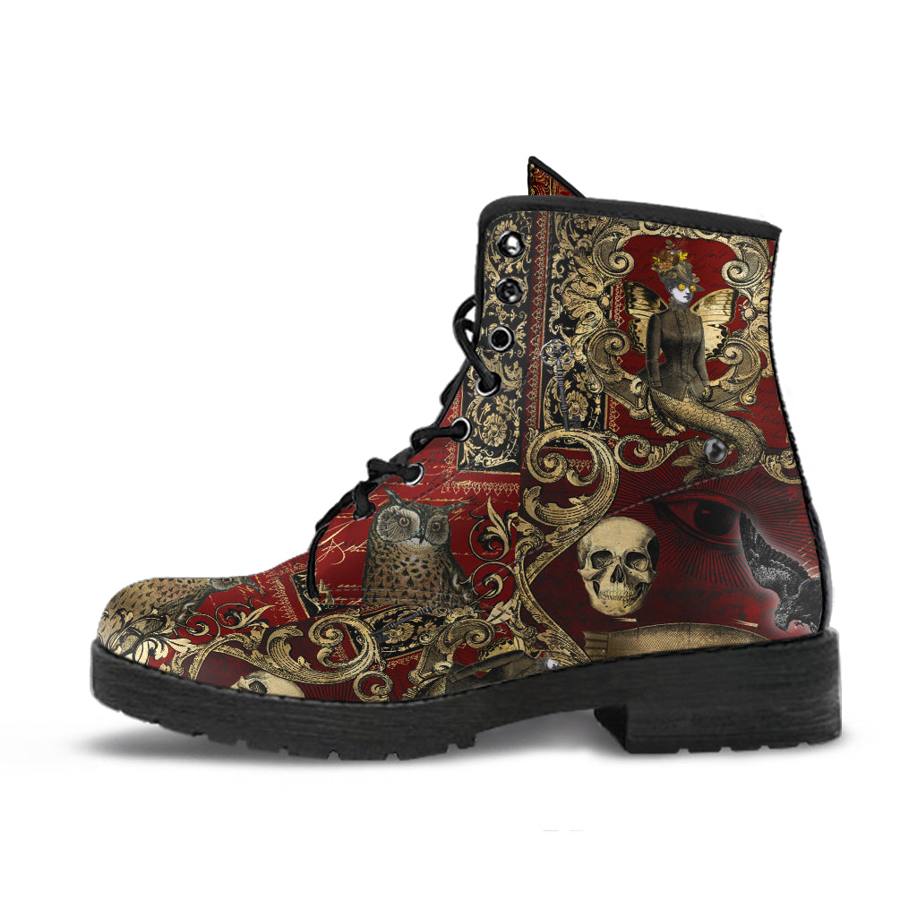 Steampunk Ephemera Blood Red Gothic Horror Combat Boots (REGSH1)