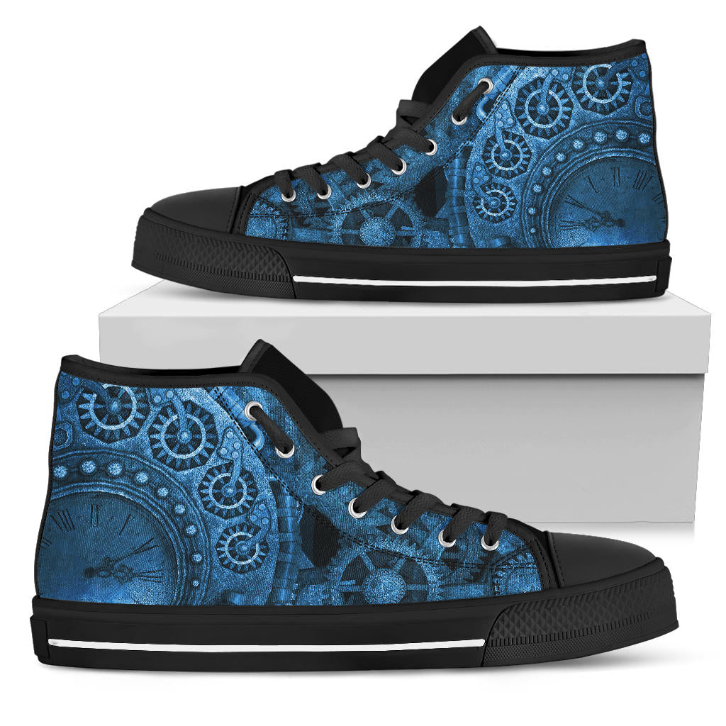 Bright Blue Steampunk Clockwork Hi Top Sneakers (SNSTEAM2))