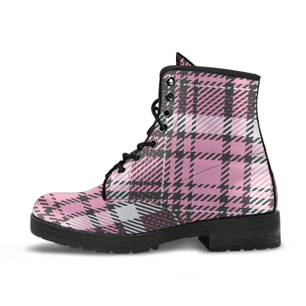 Pink Tartan Vegan Leather Combat Boots (RE101)