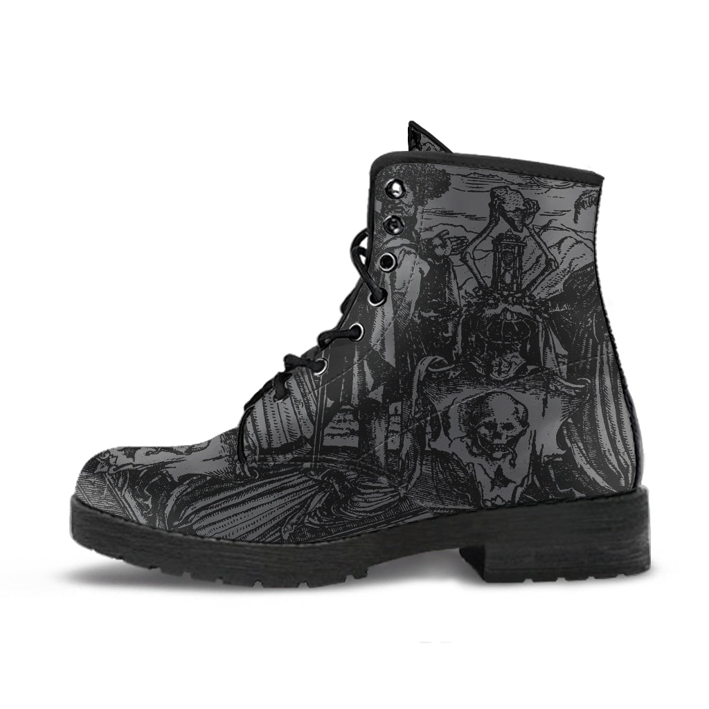 Holbein Dance of Death Grey Vegan Leather Combat Boots (REG78)