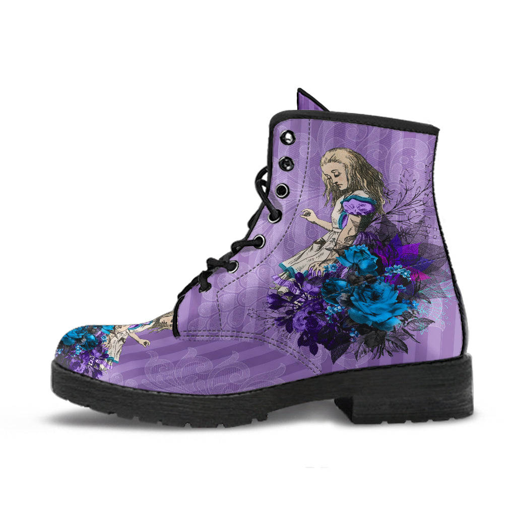 Alice in Wonderland Purple Vegan Leather Combat Boots (REG54)