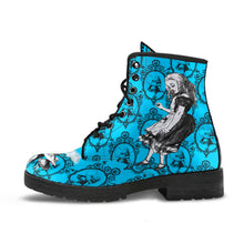 Load image into Gallery viewer, Turquoise Alice in Wonderland Vegan Leather Combat Boots - Mad Hatter Tea Party Costume (REGTA1)
