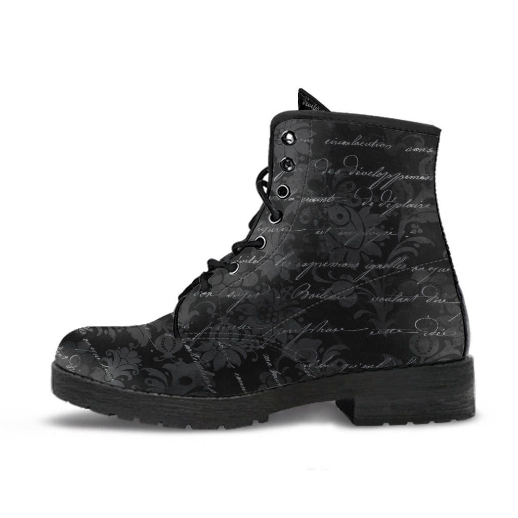 Gothic Writing Vegan Leather Combat Boots (REG47)