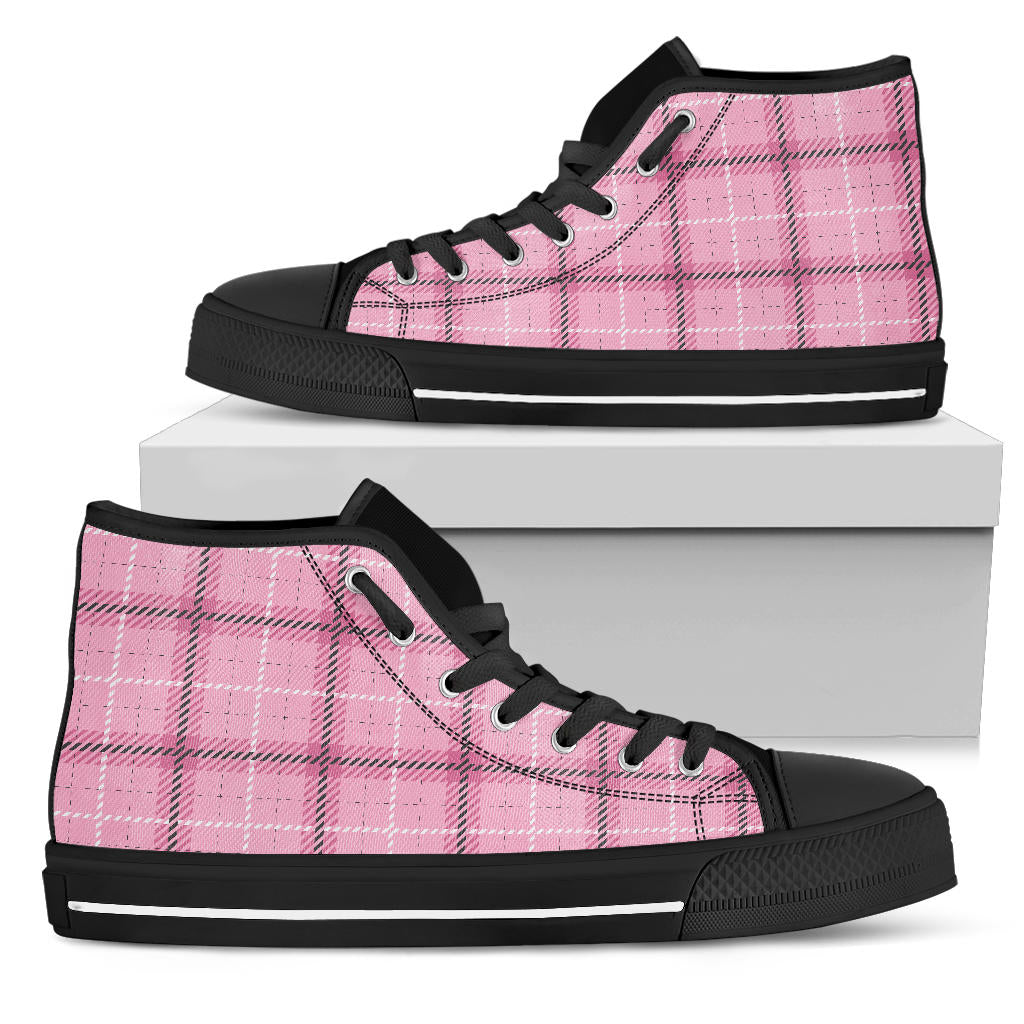 Pink Tartan Black Sole High top Sneakers (EL24)