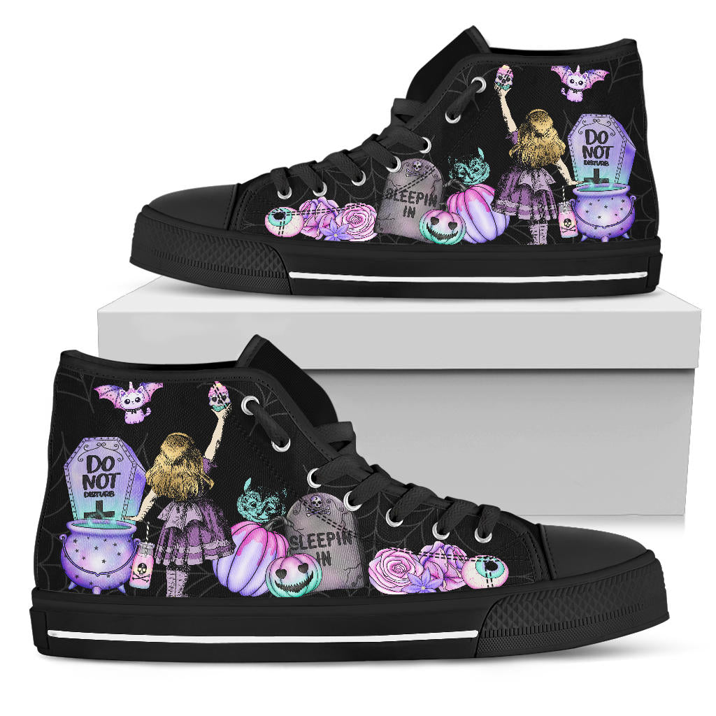 Hi Top Sneakers, Pastel Goth Alice in Wonderland Spiderweb Halloween Sneakers (SNPGA2)