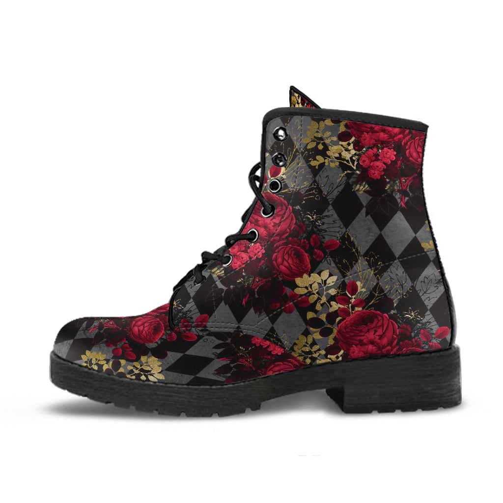 Gothic Roses and Diamonds - Harlequin and Roses Goth Boots (REG2)