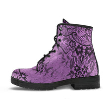 Load image into Gallery viewer, Pink and Black Lace Vegan Leather Combat Boots (REG23)
