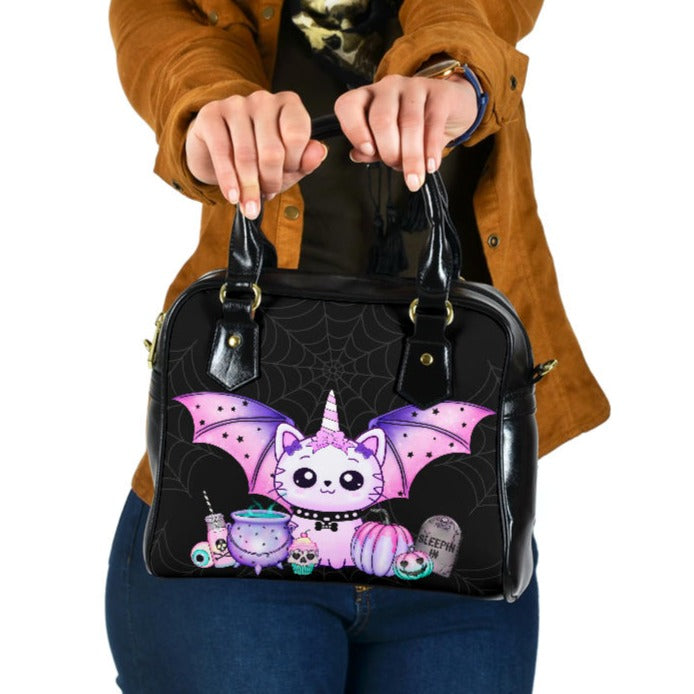 Pastel Goth Caticorn Handbag - Kawaii Bat Cat Unicorn Halloween  Bag (BAPGBAT)