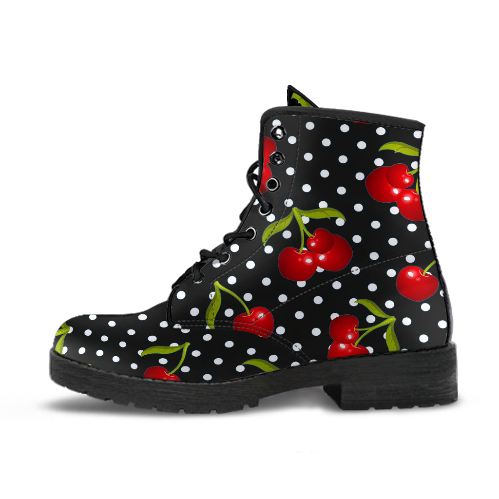 Rockabilly Cherries Vegan Leather Combat Boots (REG30)