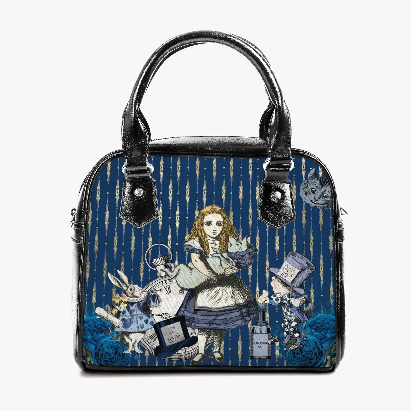 Alice in Wonderland Navy and Pastel Blue Shoulder Handbag - Alice and the Baby Pig - Vegan Leather Alice in Wonderland Bag - (JPHBBA)