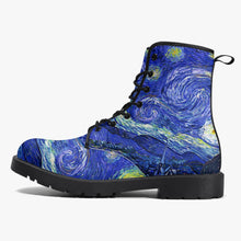 Load image into Gallery viewer, Van Gogh Starry Night Vegan Leather Combat Boots (JPREGVGS)
