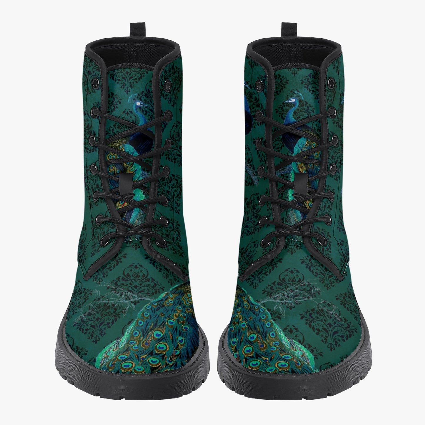 Peacock Boots - Blue, green Vegan Leather Combat Boots (JPREG53)