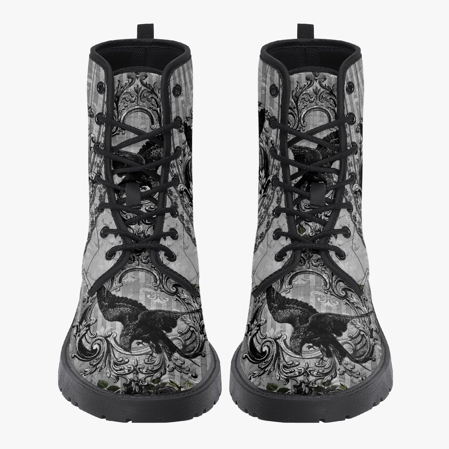 Gothic Raven Vegan leather Combat Boots - Dark Raven emo boots (JPREG58)