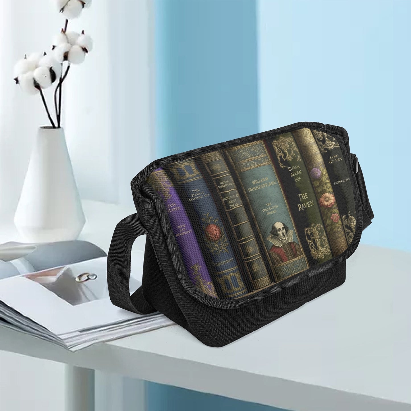 Dark Academia Classic Literature Library Book Bag - Messenger School Bag (JPMESSBOOKS)