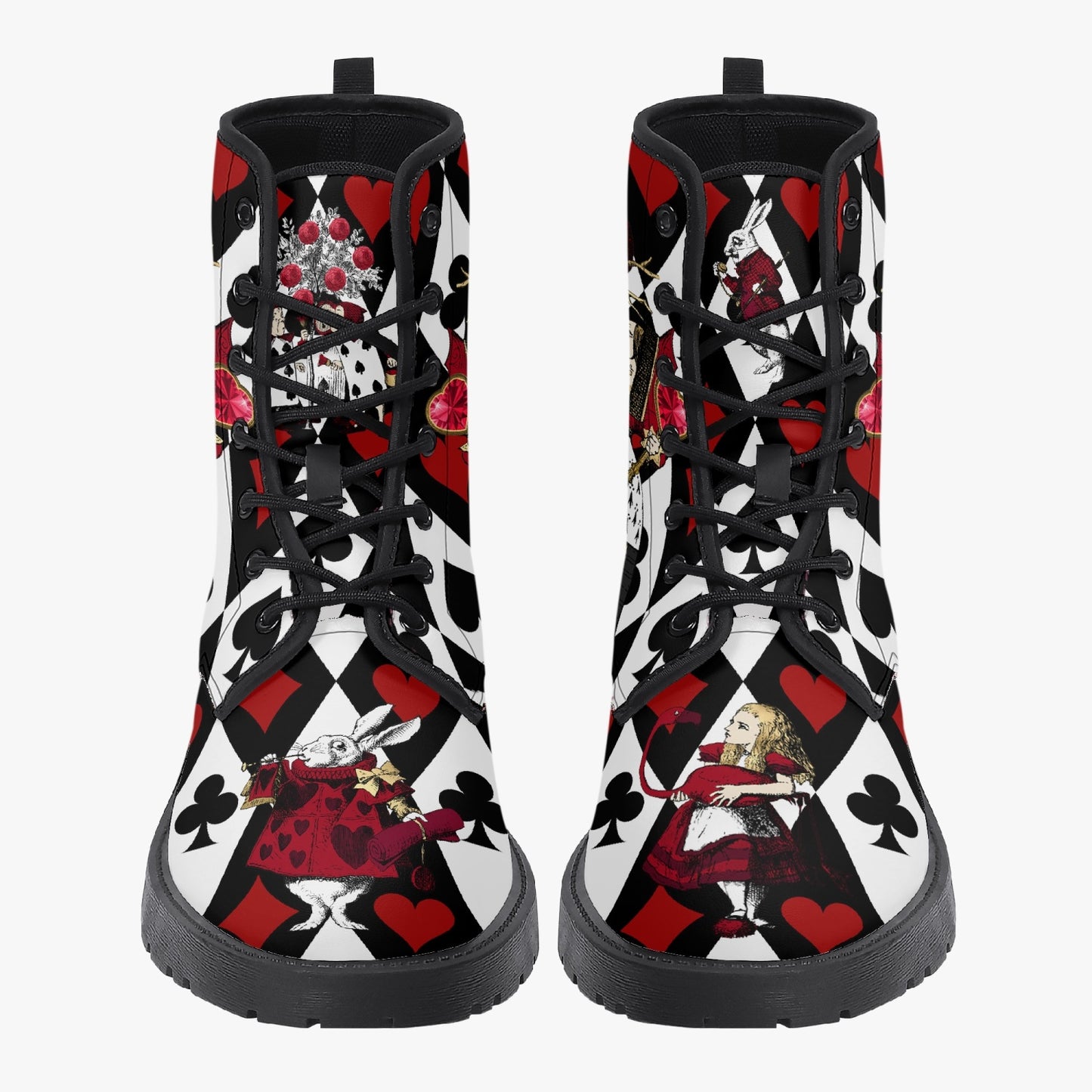 Alice in Wonderland Queen of Hearts Vegan Leather Combat Boots - Through the Looking Glass Gothic Boots (JPREG102)