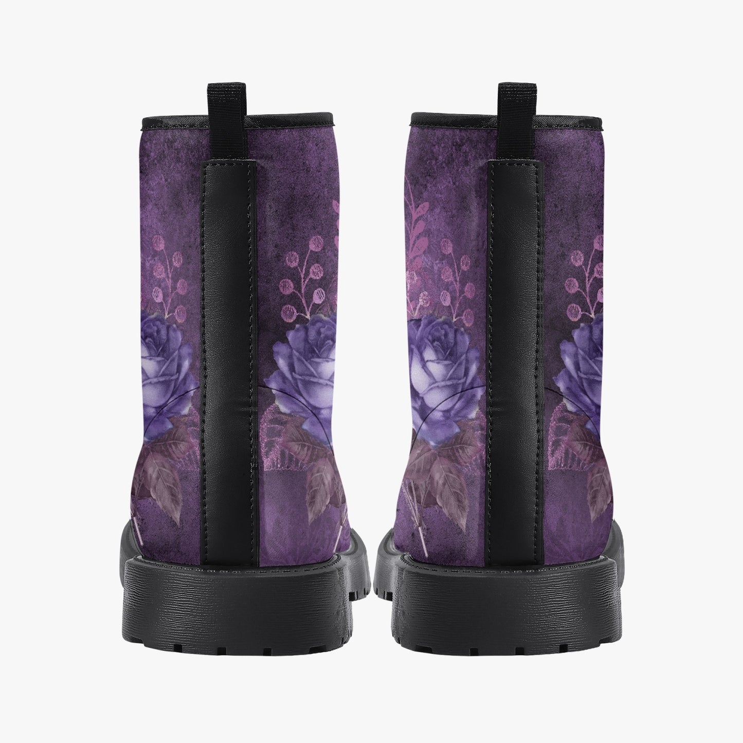 Purple Gothic Floral Vegan leather Combat Boots - Dark Victorian Roses Boots (JPREG71)