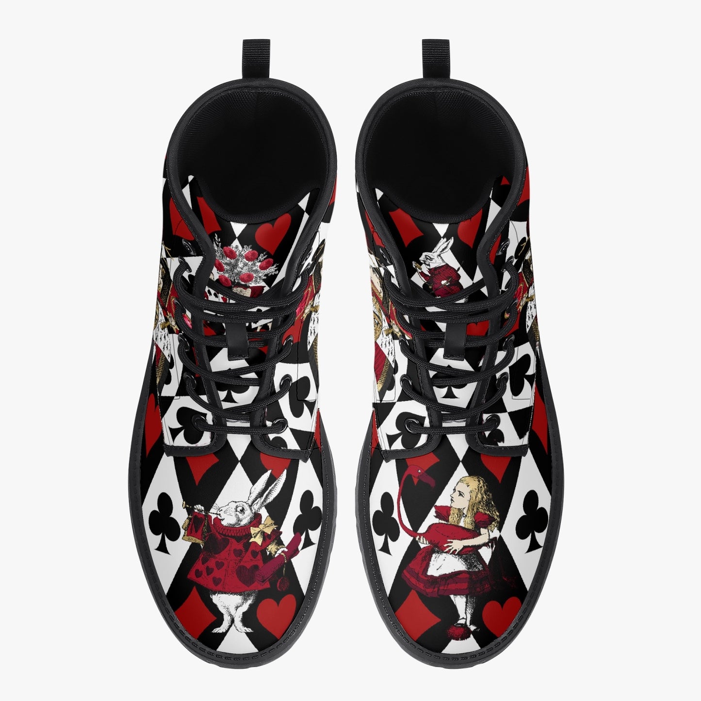 Alice in Wonderland Queen of Hearts Vegan Leather Combat Boots - Through the Looking Glass Gothic Boots (JPREG102)