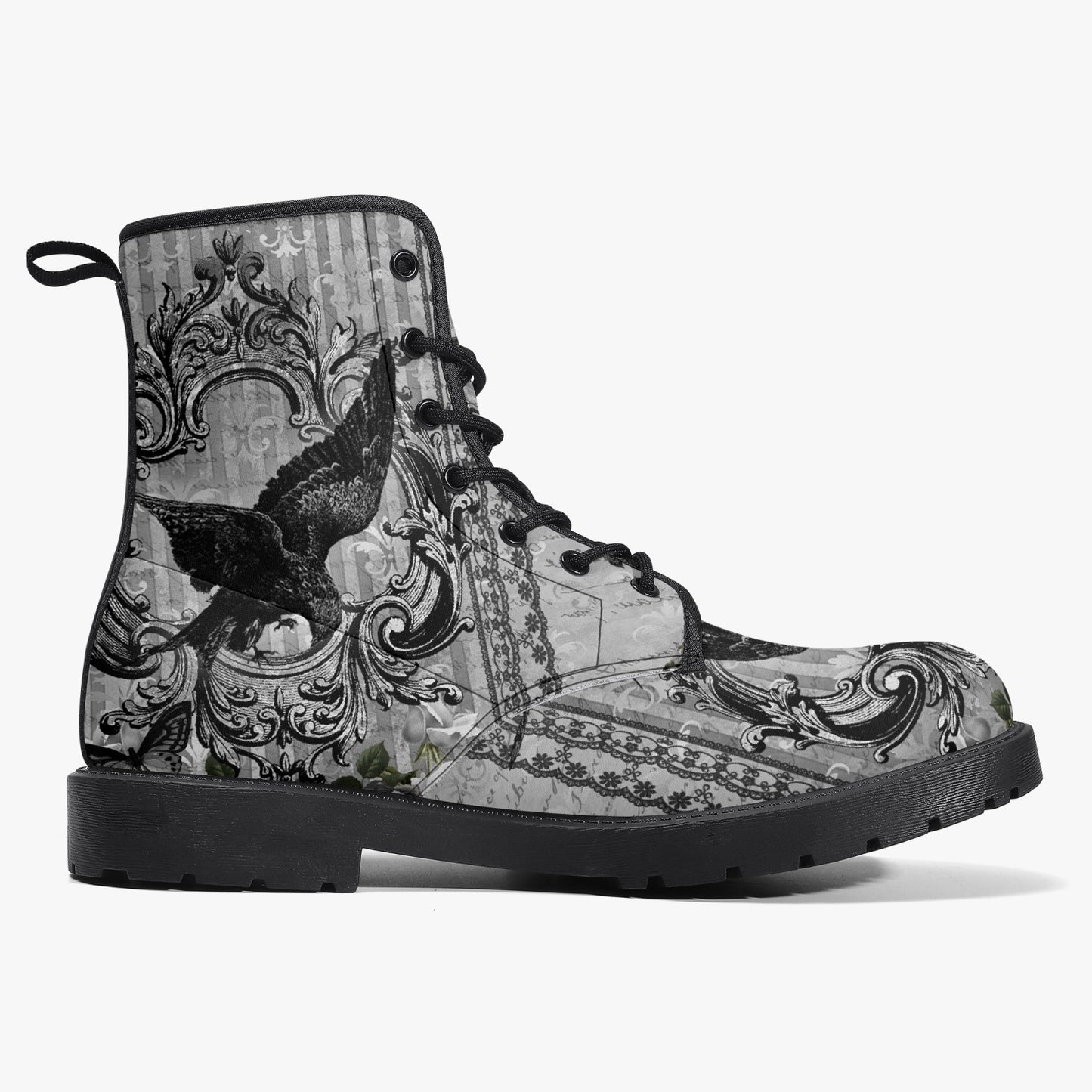 Gothic Raven Vegan leather Combat Boots - Dark Raven emo boots (JPREG58)