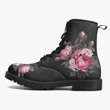 Load image into Gallery viewer, Gothic Pink and Grey Floral Vegan leather Combat Boots - Dark Victorian Roses Boots  (JPREG74)
