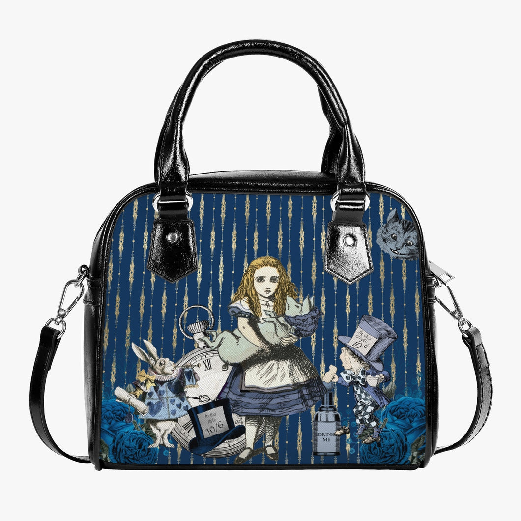 Alice in Wonderland Navy and Pastel Blue Shoulder Handbag - Alice and the Baby Pig - Vegan Leather Alice in Wonderland Bag - (JPHBBA)