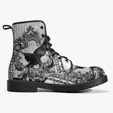 Load image into Gallery viewer, Gothic Raven Black and white Vegan leather Combat Boots - Raven boots  (JPREG61)
