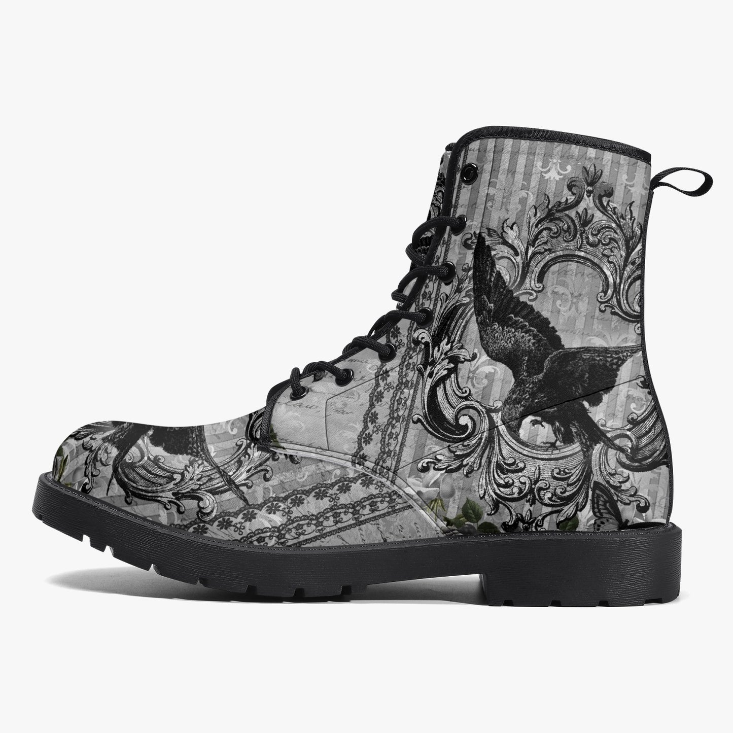 Gothic Raven Vegan leather Combat Boots - Dark Raven emo boots (JPREG58)