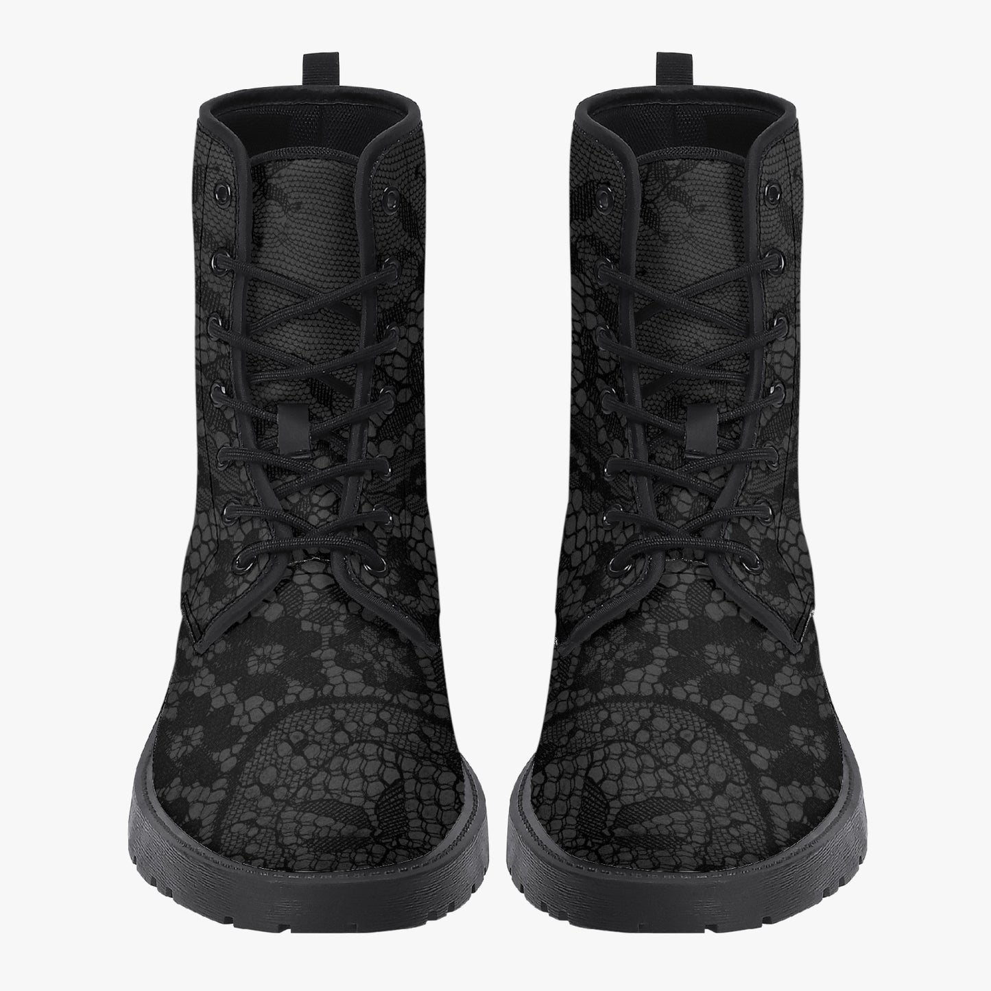 Gothic Grey and Black Lace Vegan leather Combat Boots - Vegan Leather Goth Boots (JPREG81)