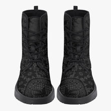 Load image into Gallery viewer, Gothic Grey and Black Lace Vegan leather Combat Boots - Vegan Leather Goth Boots (JPREG81)

