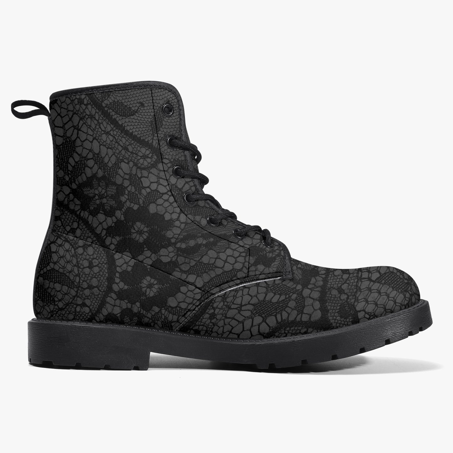 Gothic Grey and Black Lace Vegan leather Combat Boots - Vegan Leather Goth Boots (JPREG81)