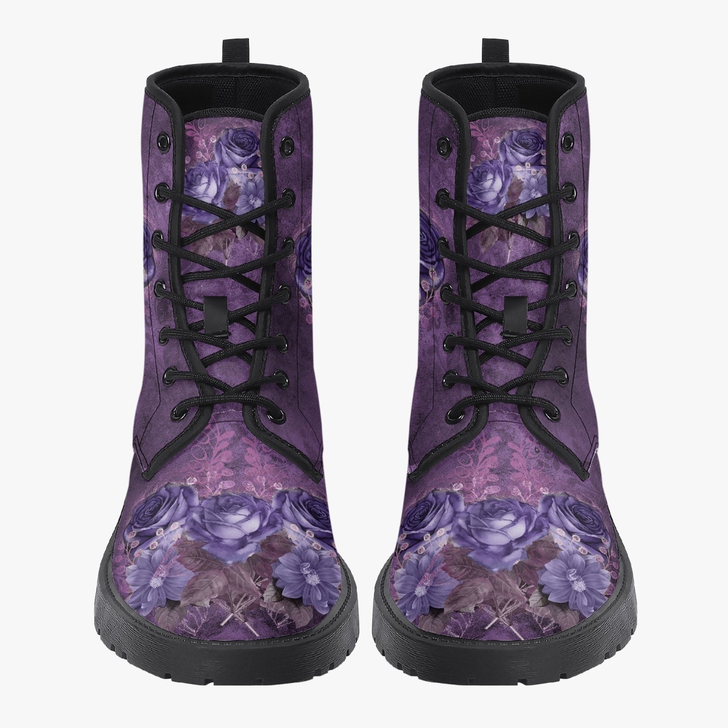 Purple Gothic Floral Vegan leather Combat Boots - Dark Victorian Roses Boots (JPREG71)