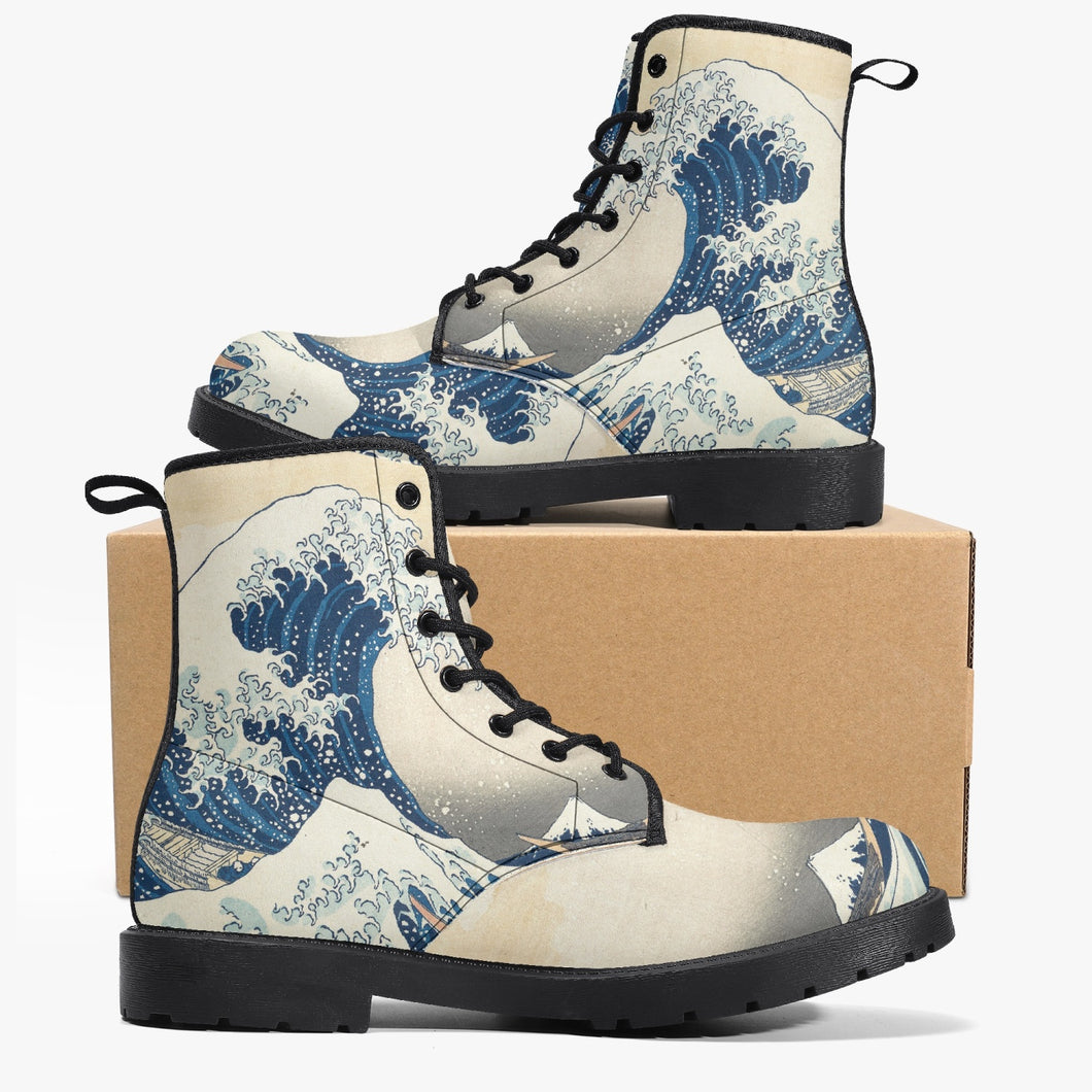 The Great Wave Boots - Vegan Leather Combat Boots (JPREG32)