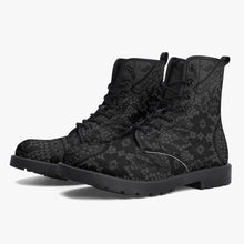 Load image into Gallery viewer, Gothic Grey and Black Lace Vegan leather Combat Boots - Vegan Leather Goth Boots (JPREG81)
