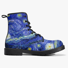Load image into Gallery viewer, Van Gogh Starry Night Vegan Leather Combat Boots (JPREGVGS)
