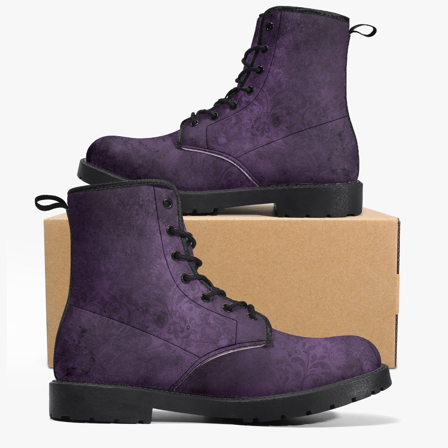Purple Gothic Grunge Lace Up Combat Boots - Gothic Purple 