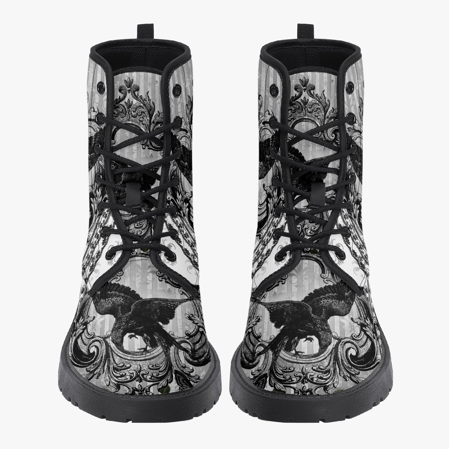 Gothic Raven Black and white Vegan leather Combat Boots - Raven boots  (JPREG61)