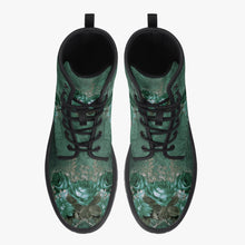 Load image into Gallery viewer, Gothic Green Roses Floral Vegan Leather Combat Boots - Dark Victorian Lace up Boots (JPREG72)
