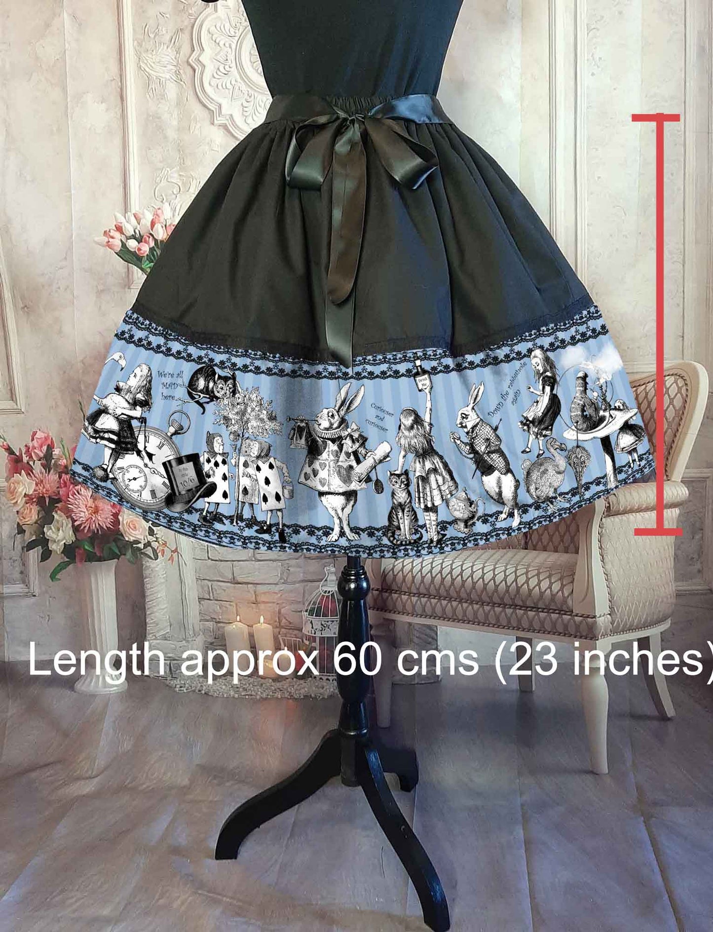 Alice in Wonderland Dusty Blue Full Skirt - Blue Alice Gothic Rockabilly Full Skirt