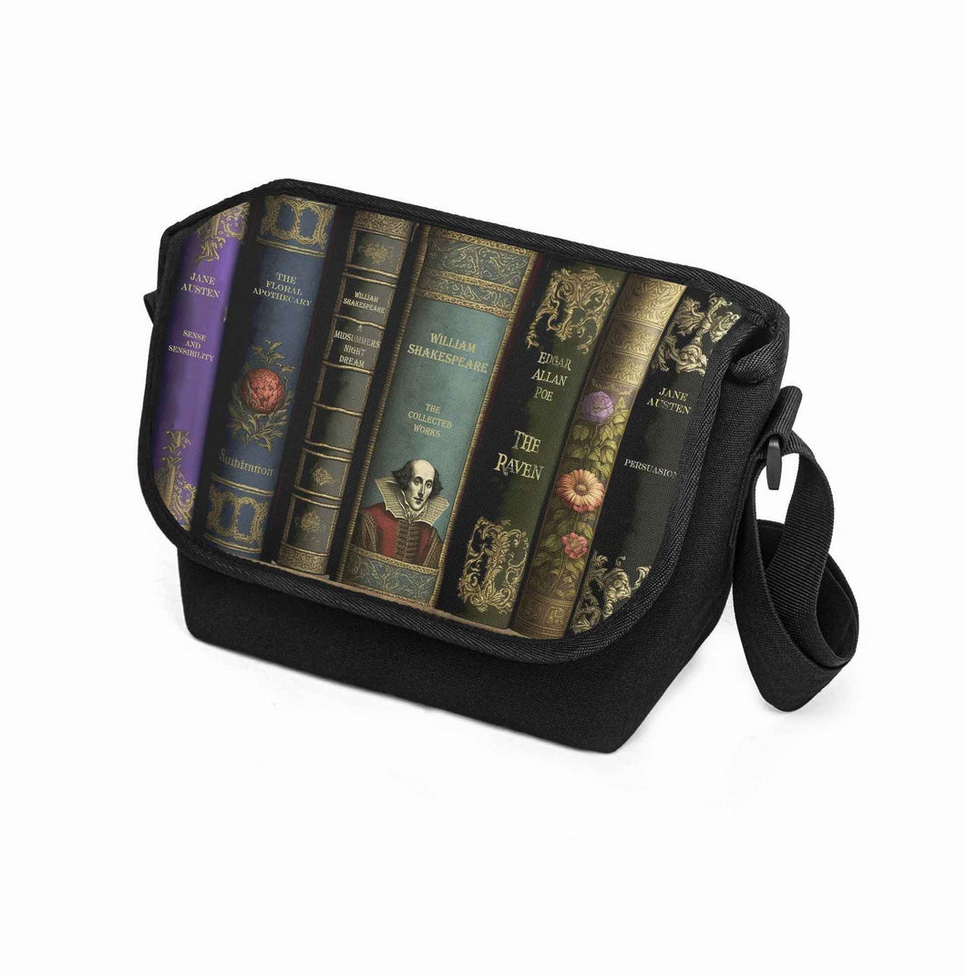 Dark Academia Classic Literature Library Book Bag - Messenger School Bag (JPMESSBOOKS)