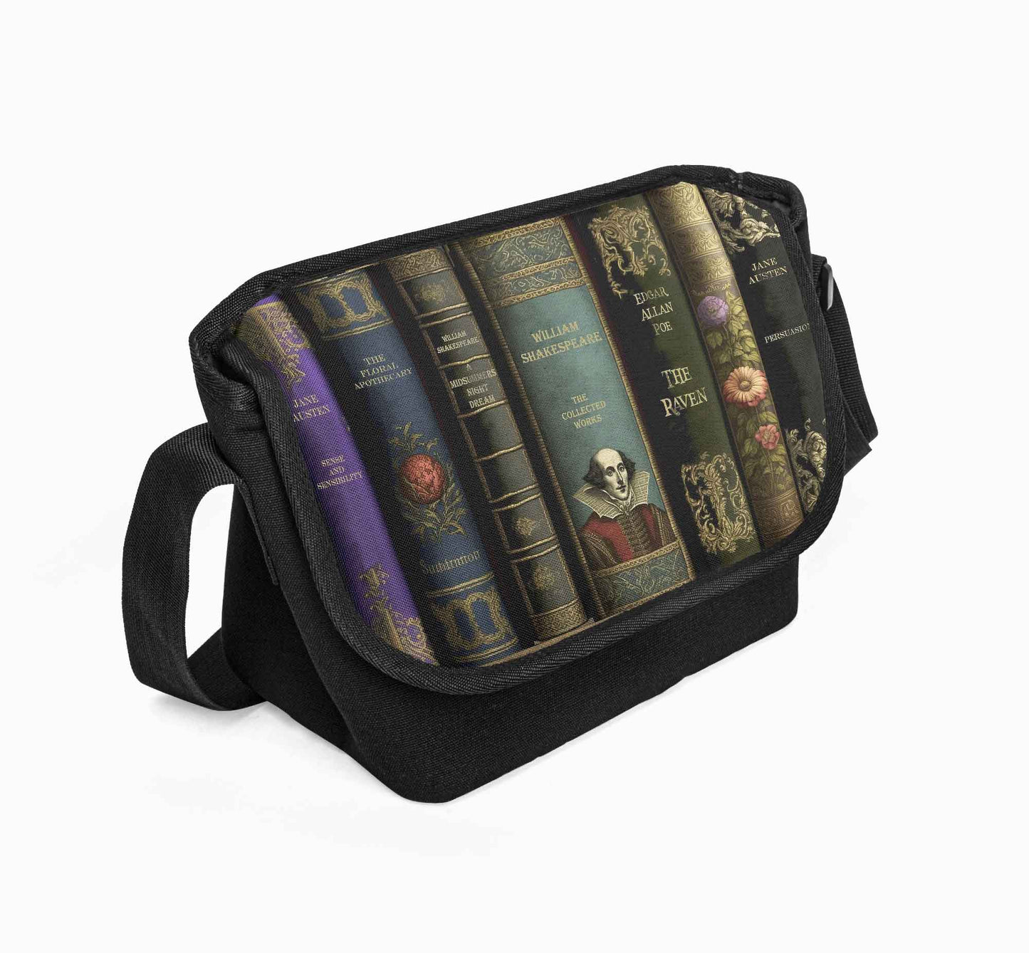 Dark Academia Classic Literature Library Book Bag - Messenger School Bag (JPMESSBOOKS)