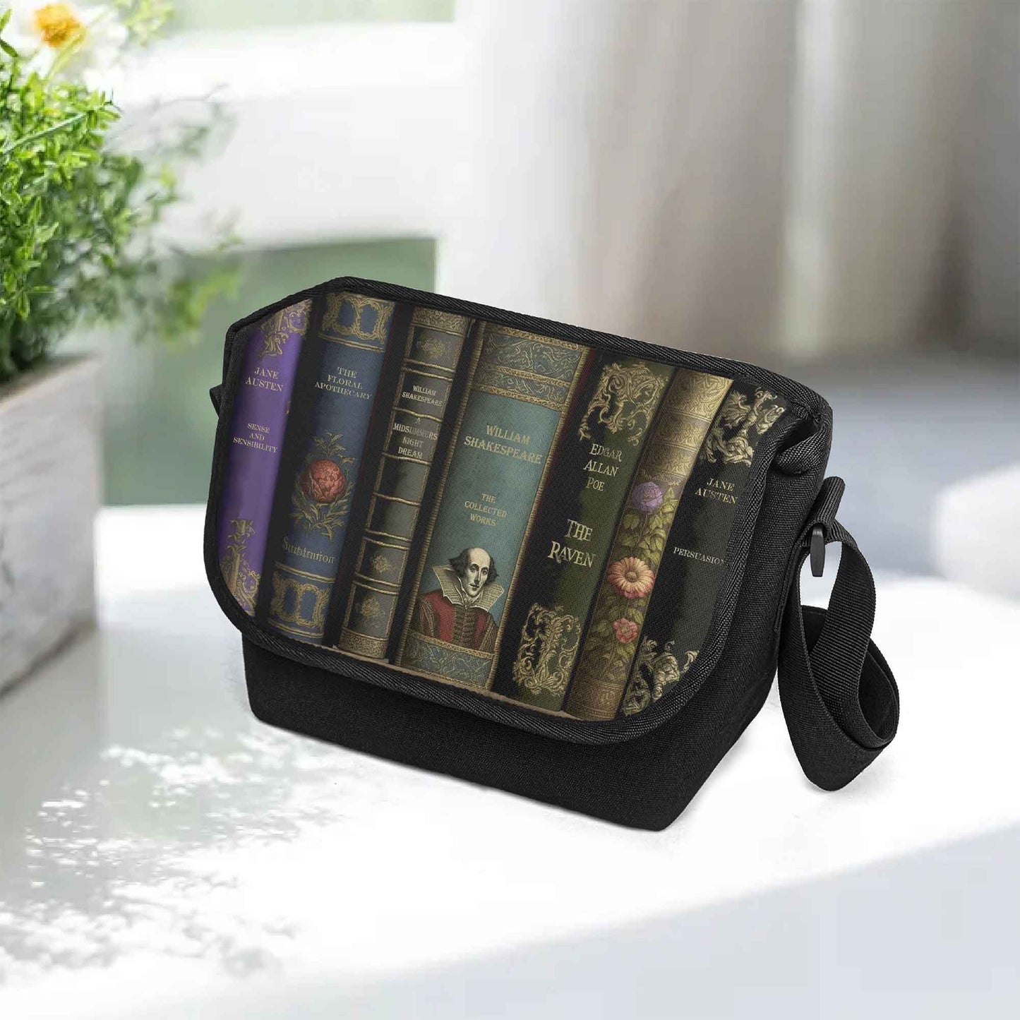 Dark Academia Classic Literature Library Book Bag - Messenger School Bag (JPMESSBOOKS)