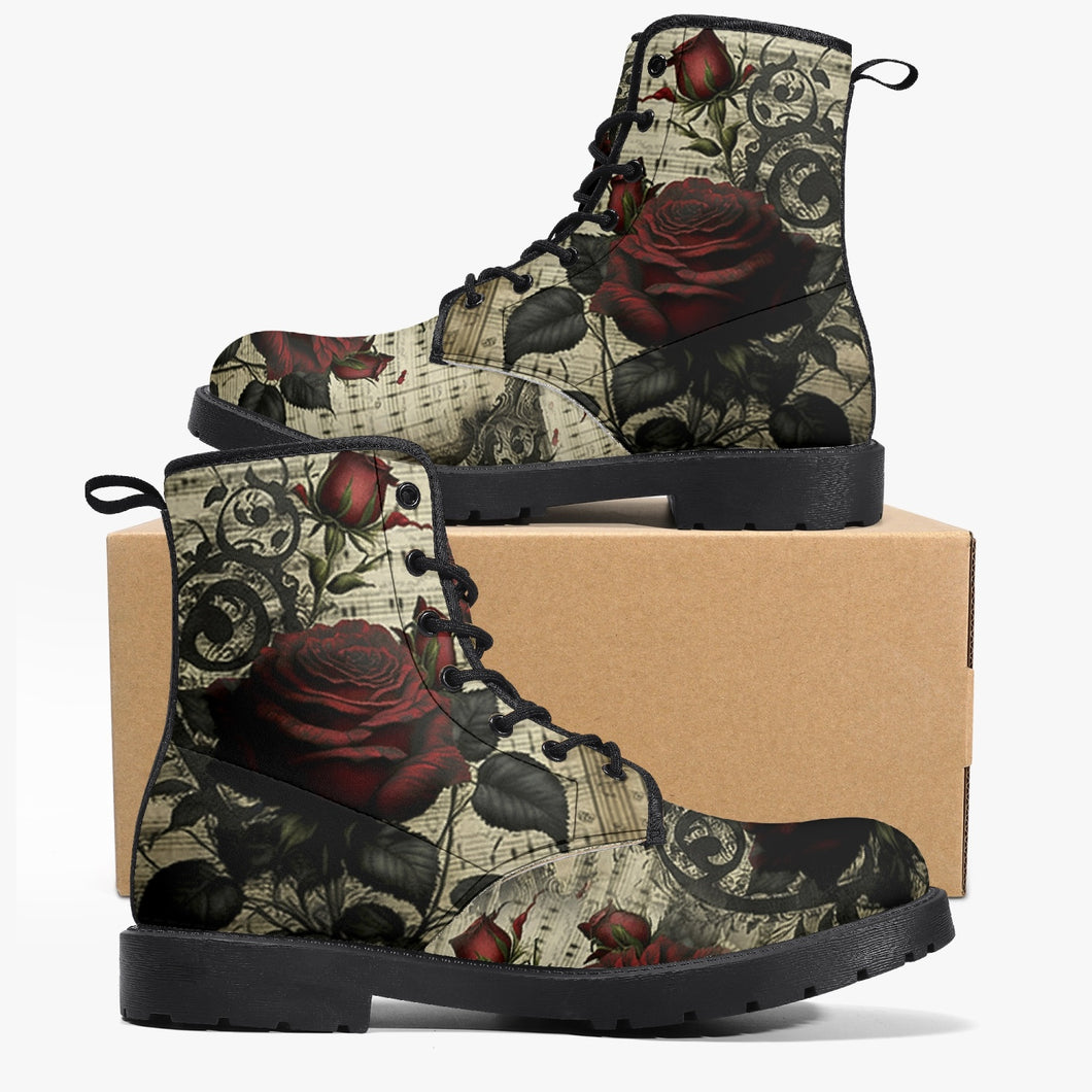 Gothic Music and Roses Vintage Style Combat Boots (JPREGAI1)