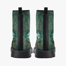 Load image into Gallery viewer, Gothic Green Roses Floral Vegan Leather Combat Boots - Dark Victorian Lace up Boots (JPREG72)
