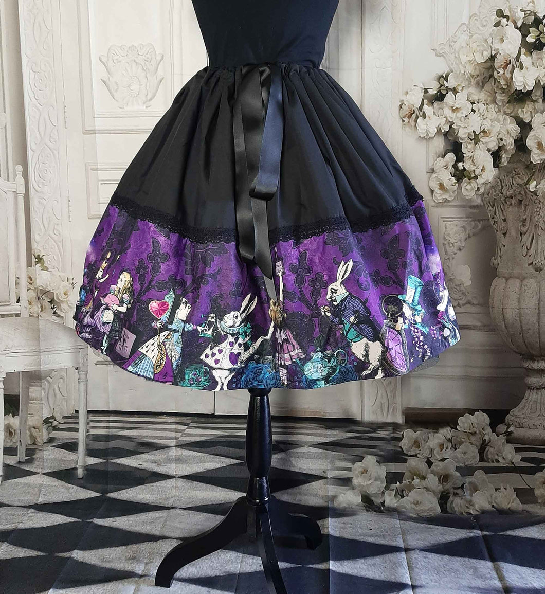 Alice in Wonderland Full Skirt - Dark Alice Gothic Rockabilly Full Skirt