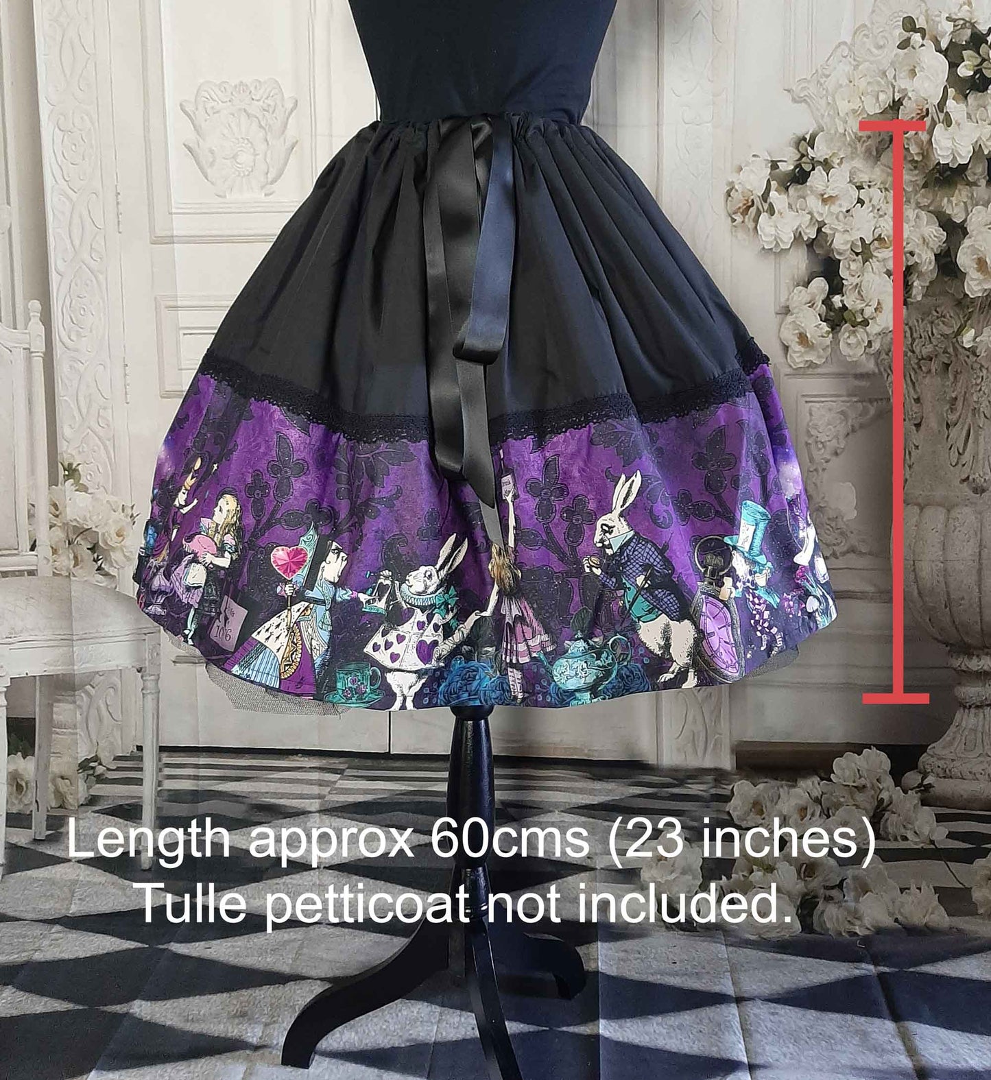 Alice in Wonderland Full Skirt - Dark Alice Gothic Rockabilly Full Skirt