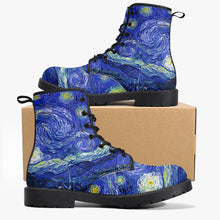 Load image into Gallery viewer, Van Gogh Starry Night Vegan Leather Combat Boots (JPREGVGS)
