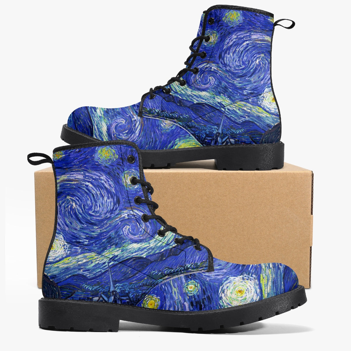 Van Gogh Starry Night Lace Up Combat Boots (JPREGVGS)