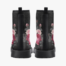 Load image into Gallery viewer, Gothic Pink and Grey Floral Vegan leather Combat Boots - Dark Victorian Roses Boots  (JPREG74)
