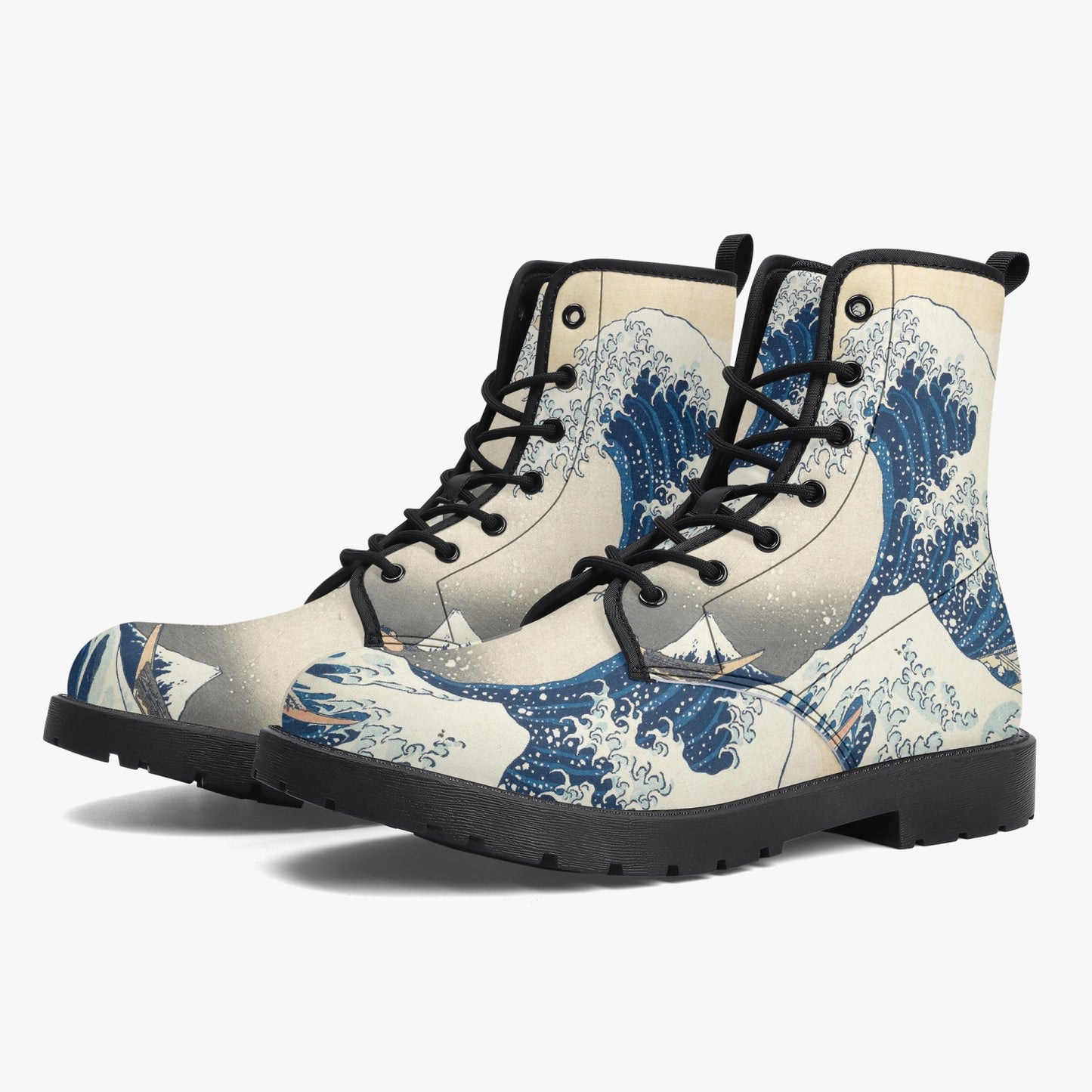 The Great Wave Boots - Vegan Leather Combat Boots (JPREG32)